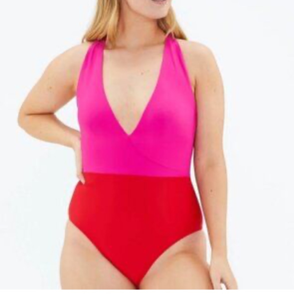 Summersalt Pink and Red Color Block One Piece Swimsuit